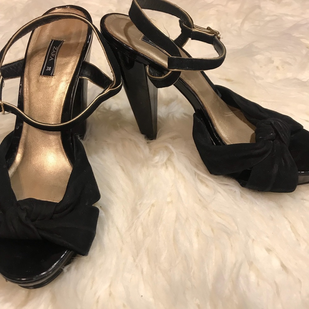 Zara black patent suede heels shoes 8
